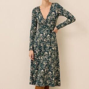 NWOT Pact Organic Cotton Fjord Floral Fit & Flare Wrap Dress Medium